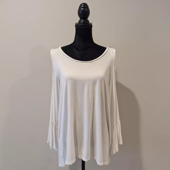 Chicos Womens Cold Shoulder Knit Tank Top White Size 3 Braided Long Flare Sleeve - Picture 3 of 5